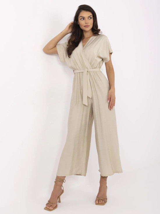 Beige Overall mit kurzen Ärmeln
