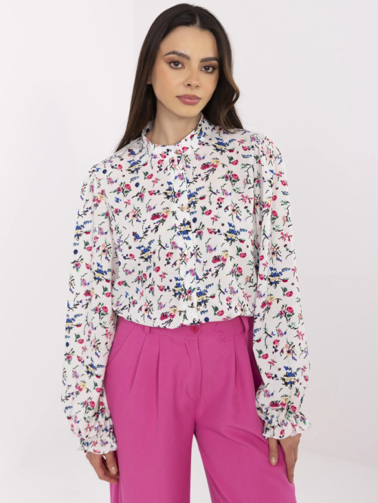 Elegante weiße Bluse mit Blumenmuster