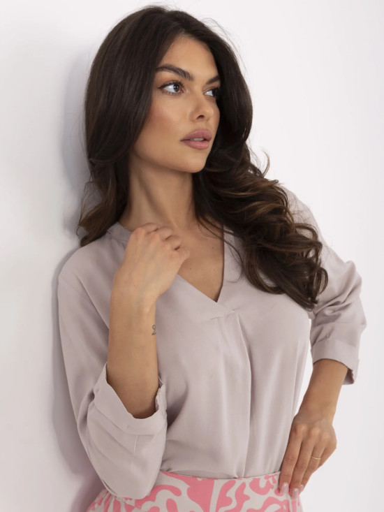 Beige Bluse mit 3/4-Ärmeln