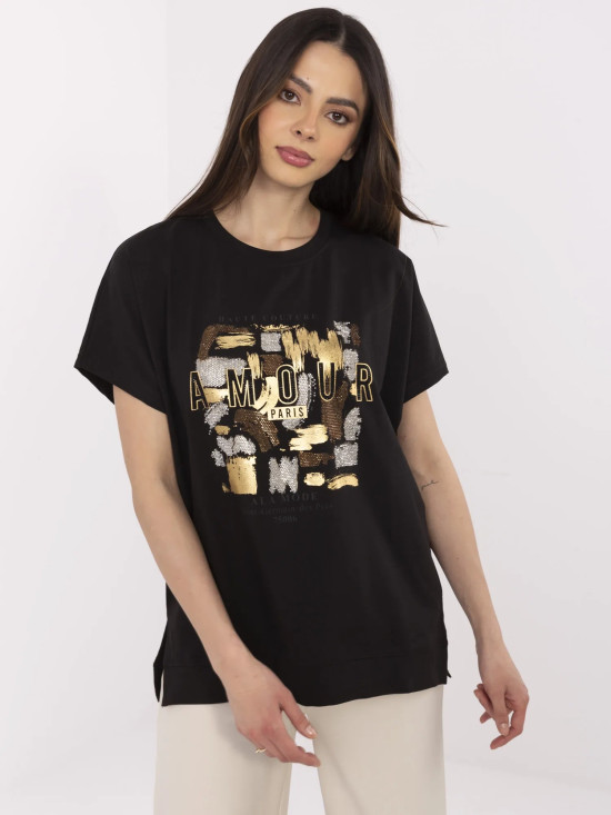 Stylische schwarze Bluse mit Applikation