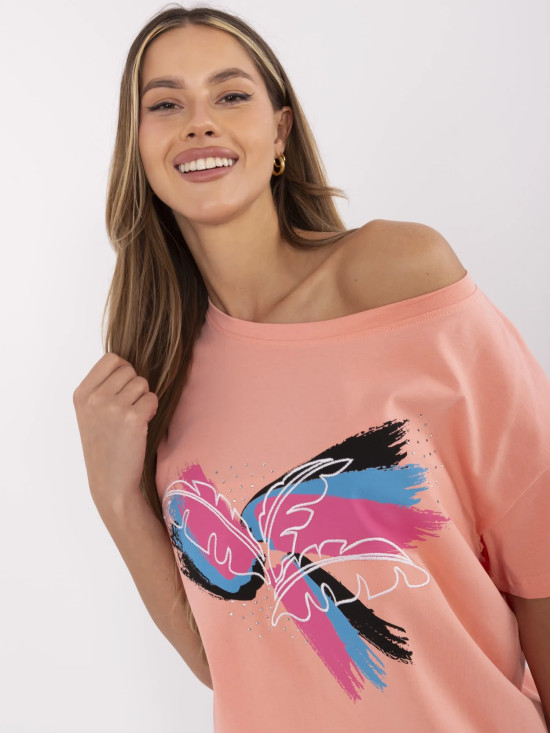 Korallen T-Shirt mit Applikation und Stickerei