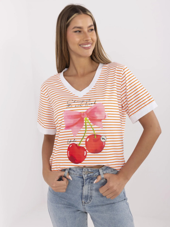 Bequeme orange Bluse mit V-Ausschnitt