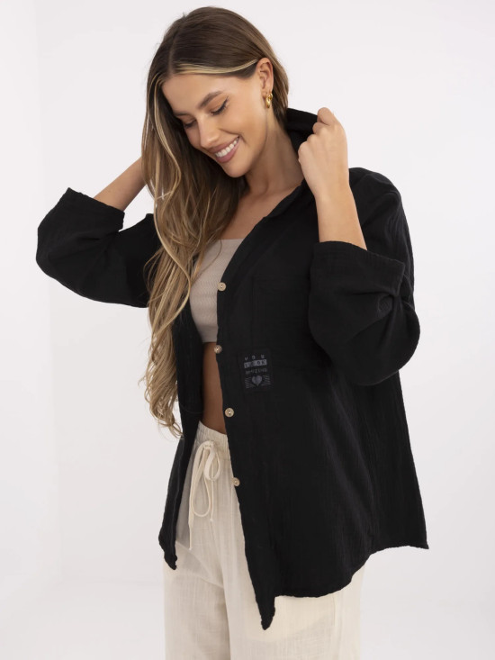 Stylische schwarze Bluse mit Kapuze