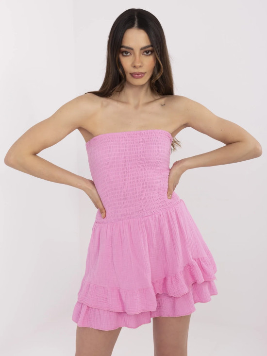 Rosa Overall mit Rüschen