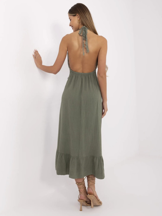 Kleid mit Volants in Khaki