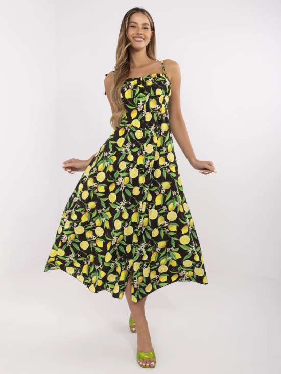 Ausgestellte schwarze Kleid mit Druck