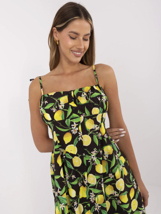 Ausgestellte schwarze Kleid mit Druck