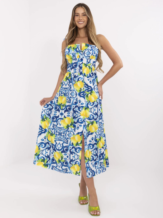 Ausgestelltes blaues Kleid