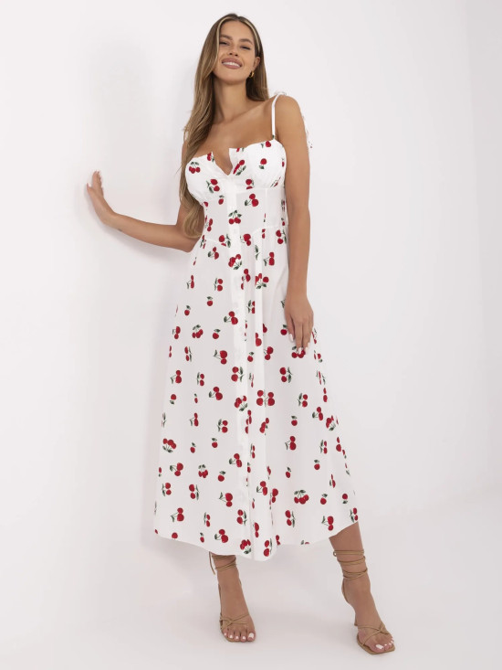 Weiße ausgestellte Kleid mit Knöpfen