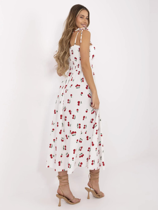 Weiße ausgestellte Kleid mit Knöpfen