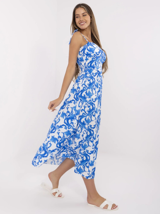 Weiß-blaue ausgestellte Kleid