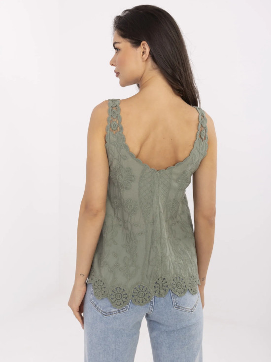 Khaki Bluse mit V-Ausschnitt