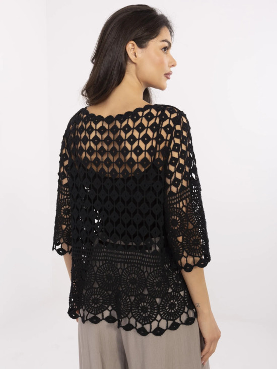 Stilvolle schwarze Bluse mit 3/4-Ärmeln