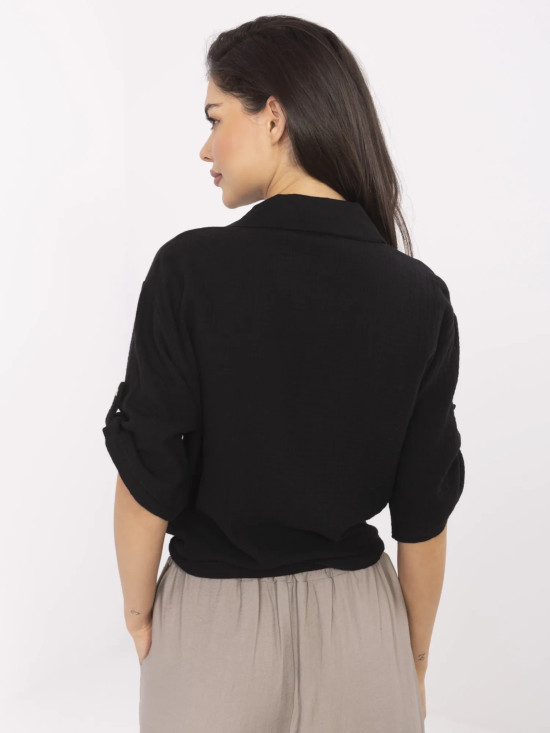 Stilvolle schwarze Bluse mit 3/4-Ärmeln