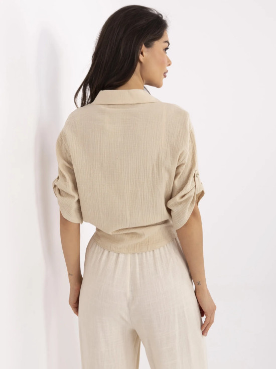 Beige Bluse mit 3/4-Ärmeln