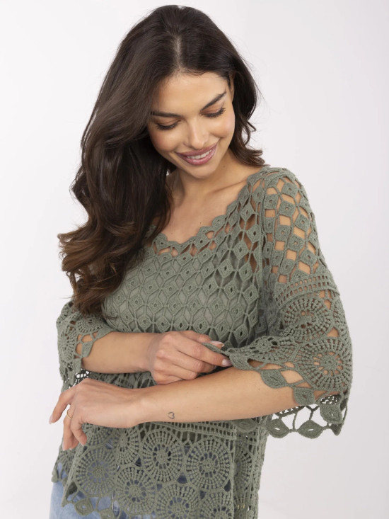 Stilvolle khaki Bluse mit 3/4 Ärmeln