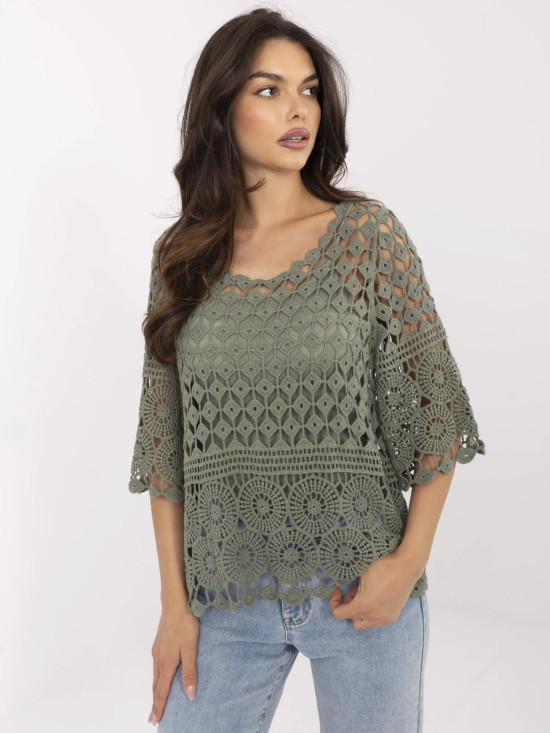 Stilvolle khaki Bluse mit 3/4 Ärmeln