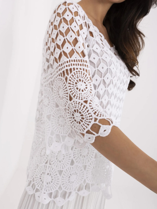 Weiße Boho-Bluse mit 3/4-Ärmeln