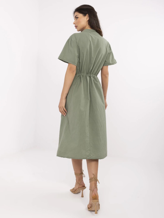 Khaki ausgestellte Kleid mit kurzen Ärmeln