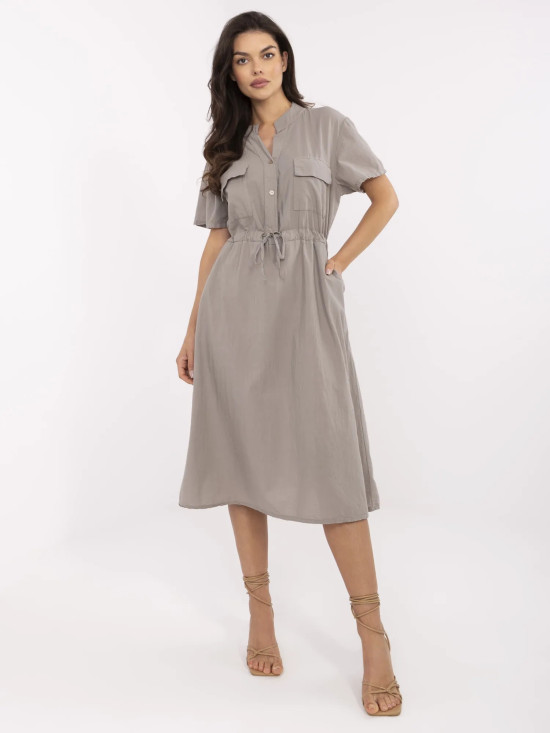 Beige ausgestellte Kleider mit kurzen Ärmeln