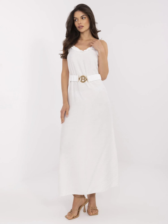 Maxikleid mit Gürtel in Ecru