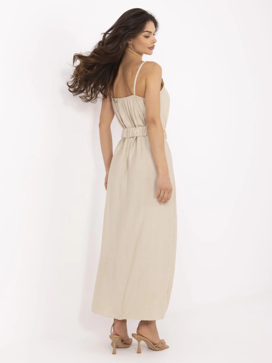 Beige Maxikleid mit Gürtel