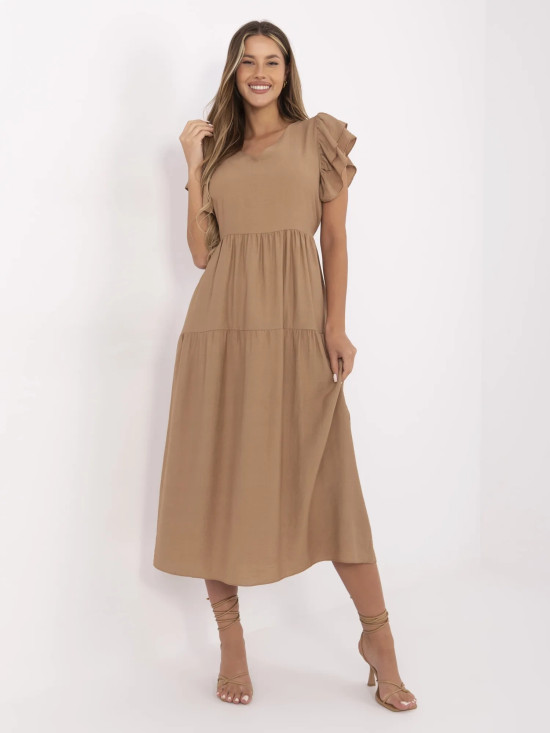 Ausgestellte braune Kleid mit V-Ausschnitt