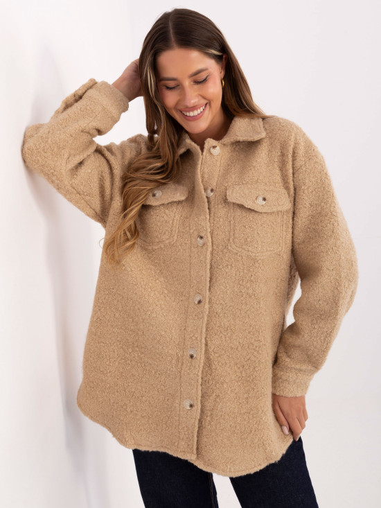 Beige Casual Overshirt-Jacke mit Kragen