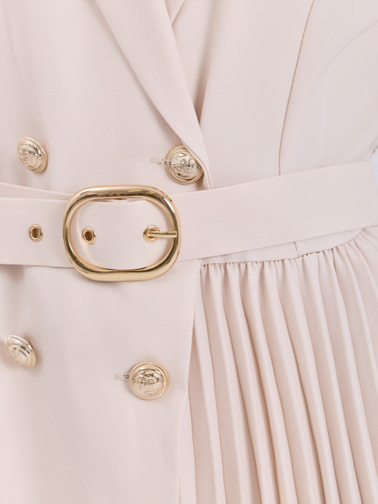 Beiges ausgestelltes Midi-Kleid mit Gürtel