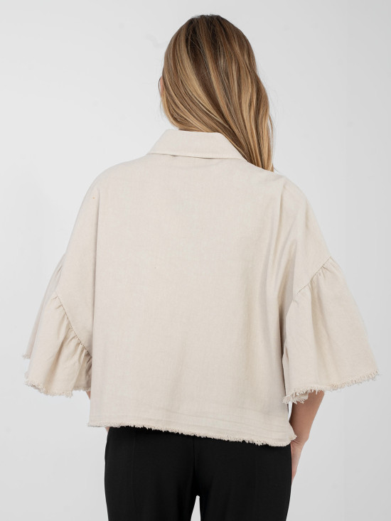 Beige kurze Jeansjacke mit Volant