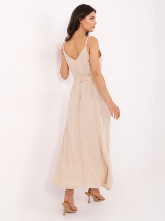 Beige Maxikleid mit Volant