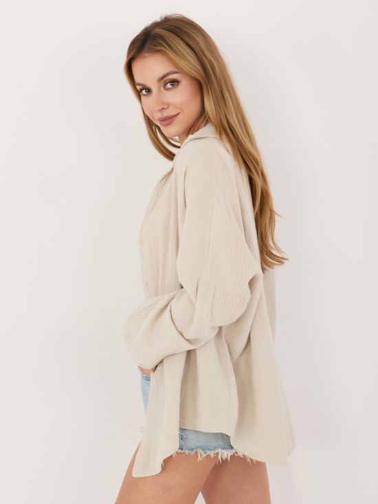 Beiges Baumwollhemd mit Kragen