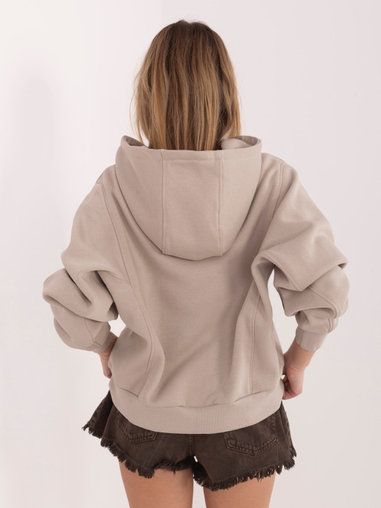 Beige kurze Kapuzen-Sweatjacke mit Reißverschluss