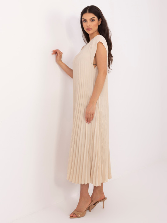 Beiges Midi-Cocktailkleid mit Taschen