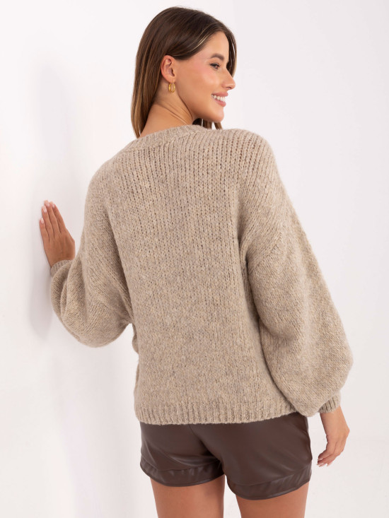 Beiger Pullover mit Puffärmeln