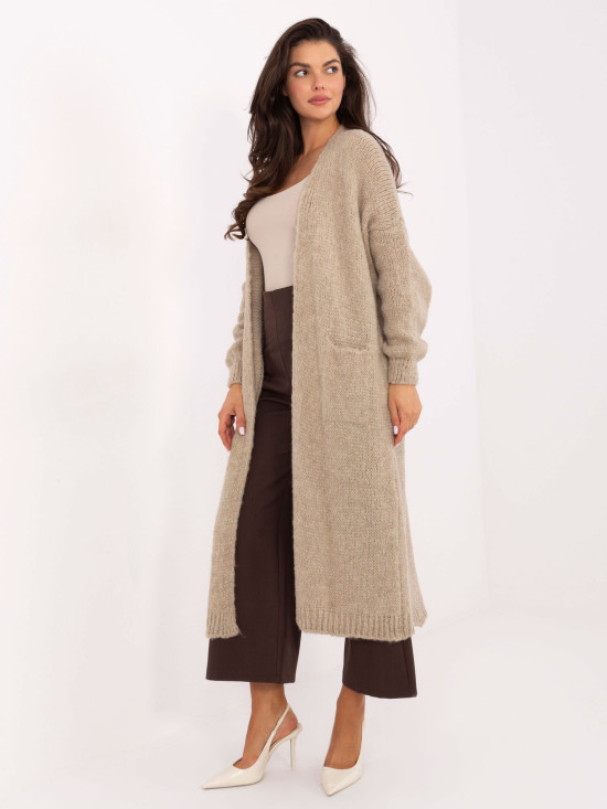 Beiger langer Cardigan mit Taschen
