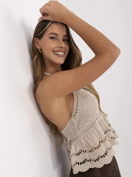 Beige Boho-Top mit Spitzenmuster