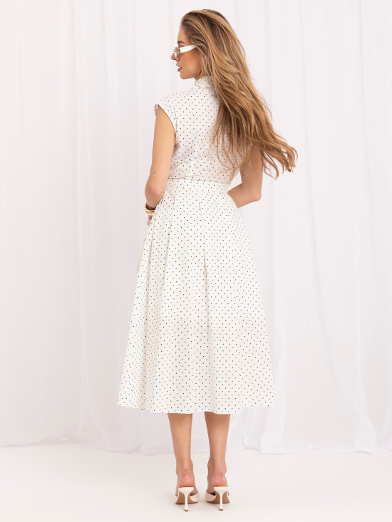 Weißes Midi-Kleid mit Kragen und Punkten