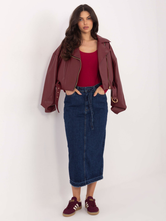 Bordeauxfarbenes, geripptes Body mit langen Ärmeln