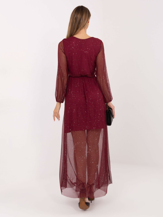 Bordeauxfarbenes Maxi-Kleid mit Gürtel und Futter