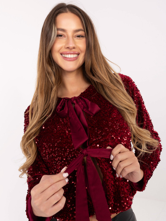 Eleganter kurzer Cardigan in Bordeaux mit Pailletten und Futter