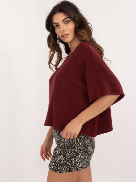 Eleganter bordeauxfarbener Pullover mit 3/4-Ärmeln