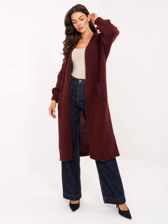 Bordeauxfarbener langer Cardigan mit Taschen