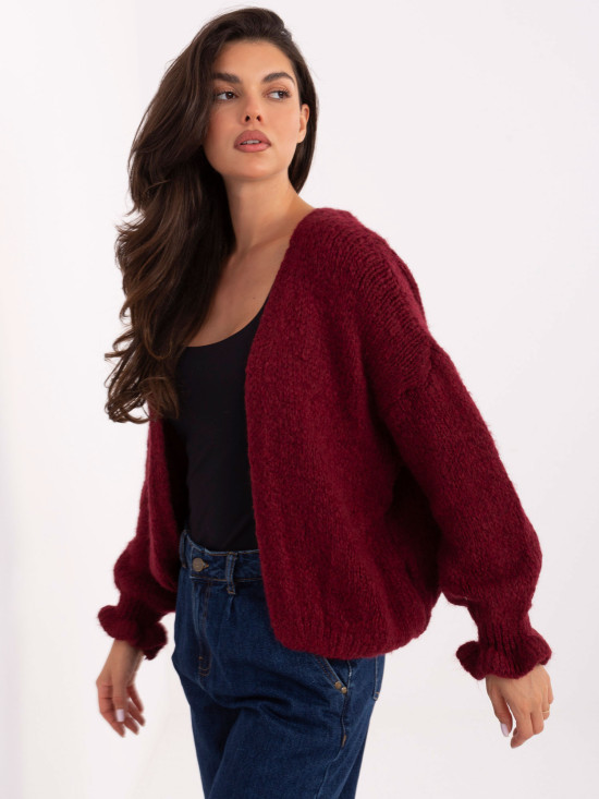 Bordeauxfarbener Cardigan mit Volant