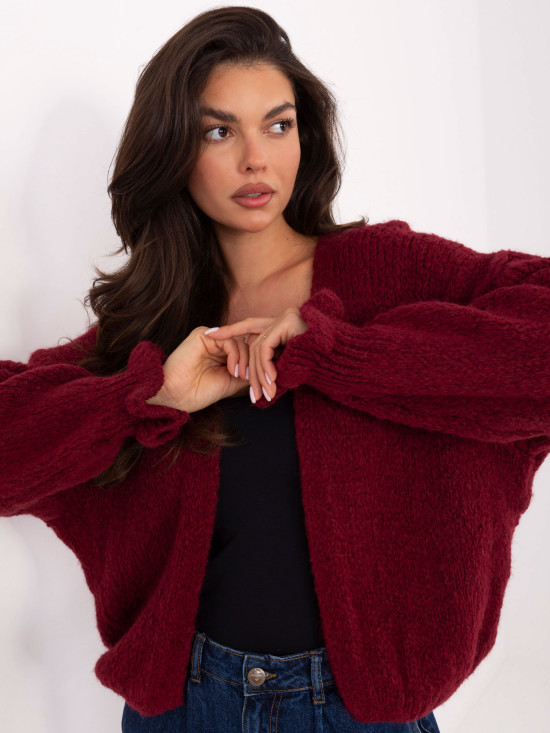 Bordeauxfarbener Cardigan mit Volant