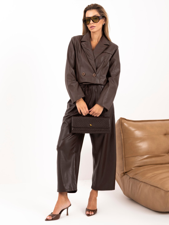 Weite braune Kunstlederhose mit hohem Bund