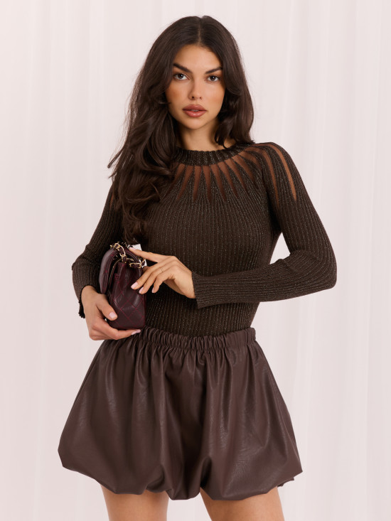 Eleganter brauner Pullover mit Rundhalsausschnitt