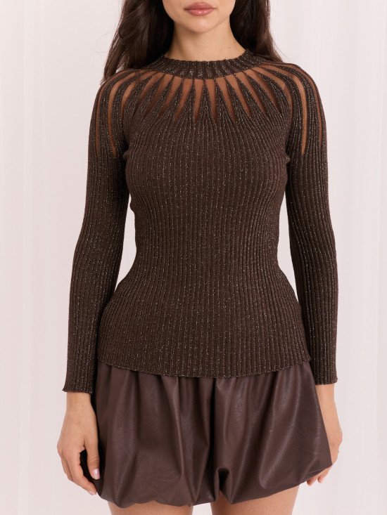 Eleganter brauner Pullover mit Rundhalsausschnitt