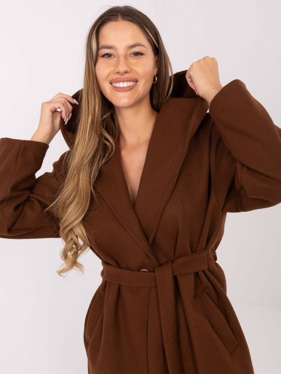 Brauner Übergangsmantel mit Kapuze und Gürtel