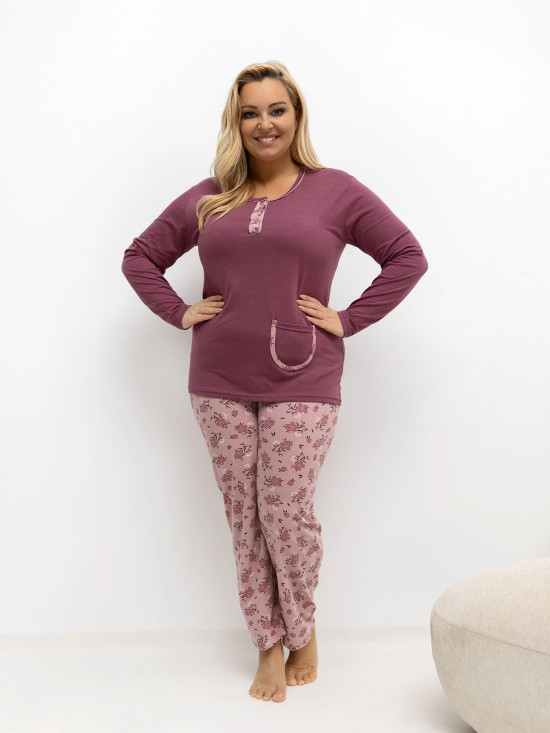 Damen-Pyjama mit Blumenmuster und langen Ärmeln, rosa